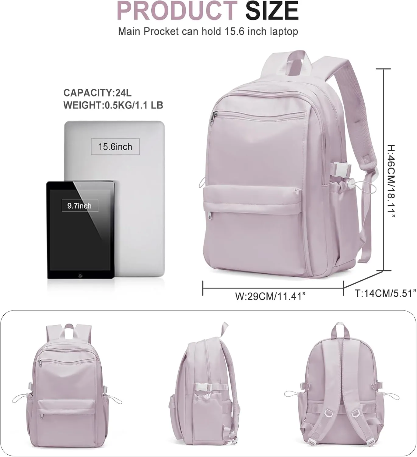 Simple School Backpack For Women,Lightweight College Backpack,High School Bag For Teens Boys Girls,Casual daypack Small Travel Backpacks Men Kawaii Bookbag(Purple)