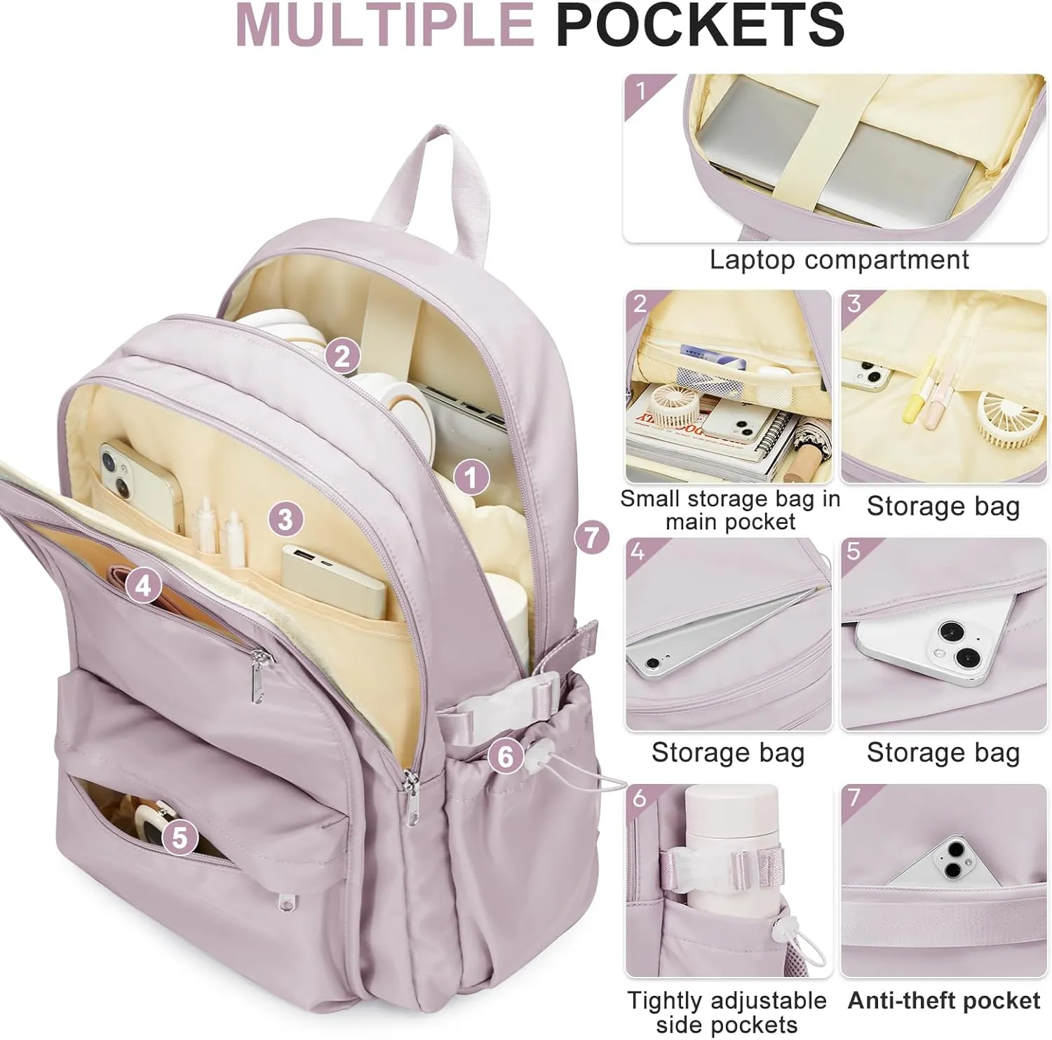 Simple School Backpack For Women,Lightweight College Backpack,High School Bag For Teens Boys Girls,Casual daypack Small Travel Backpacks Men Kawaii Bookbag(Purple)