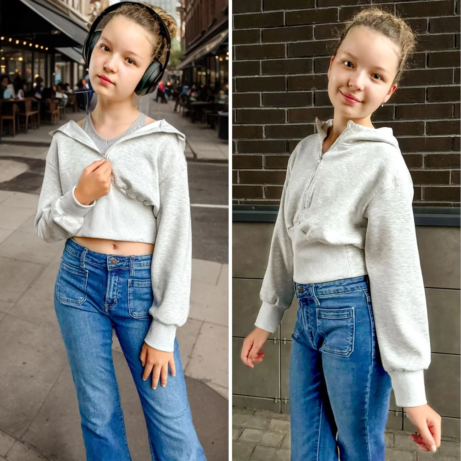 Simplee kids Cute Sweatshirts for Teen Girls Solid Pullover Half-Zip Hoodies 2024 Fall Tops 5-14T