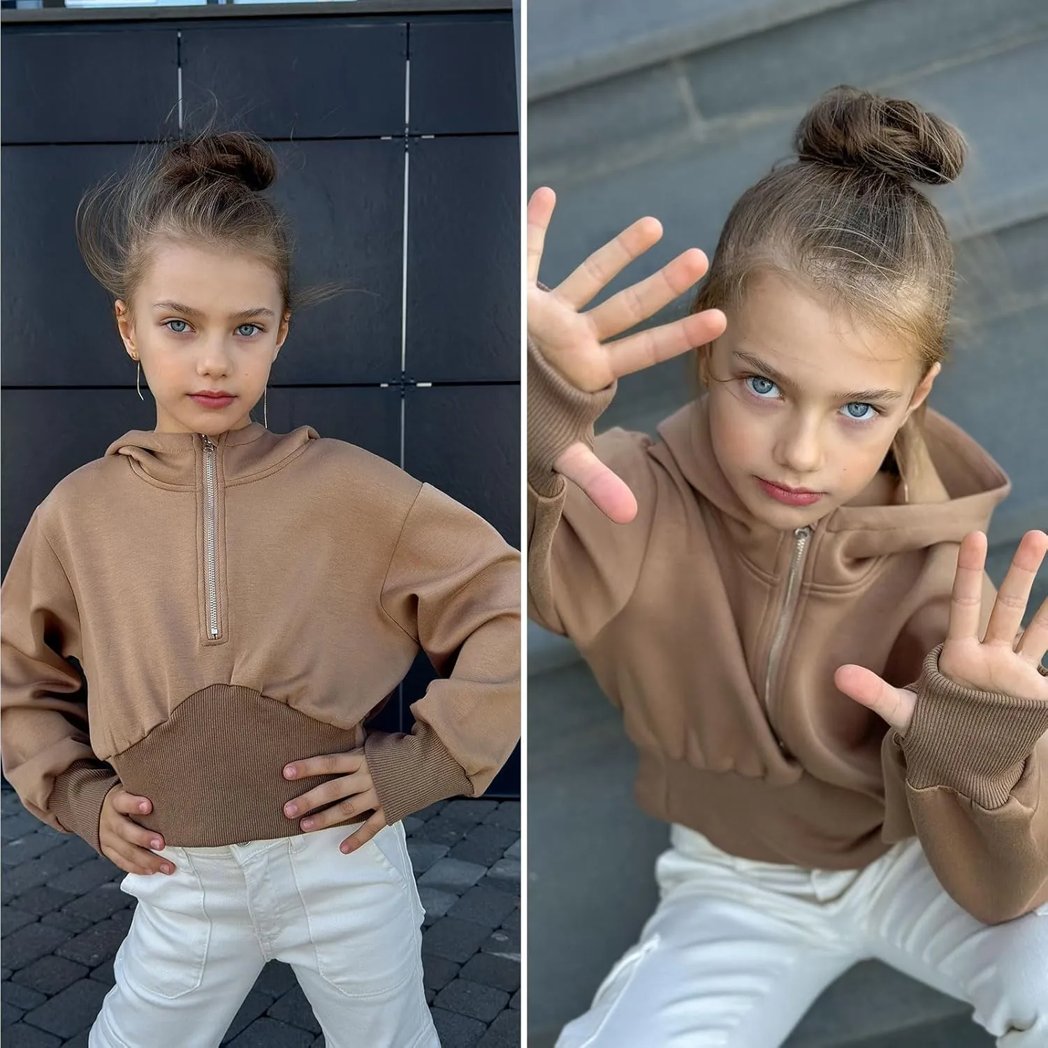 Simplee kids Cute Sweatshirts for Teen Girls Solid Pullover Half-Zip Hoodies 2024 Fall Tops 5-14T