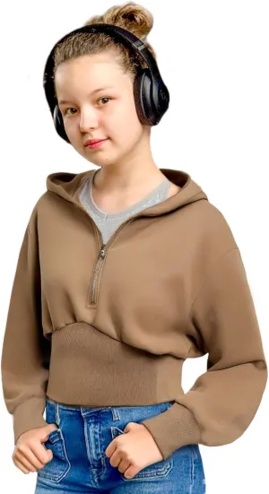 Simplee kids Cute Sweatshirts for Teen Girls Solid Pullover Half-Zip Hoodies 2024 Fall Tops 5-14T