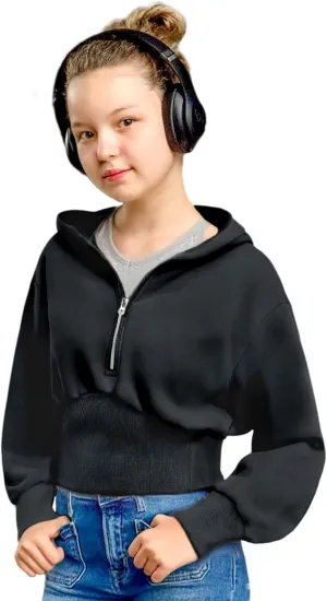 Simplee kids Cute Sweatshirts for Teen Girls Solid Pullover Half-Zip Hoodies 2024 Fall Tops 5-14T
