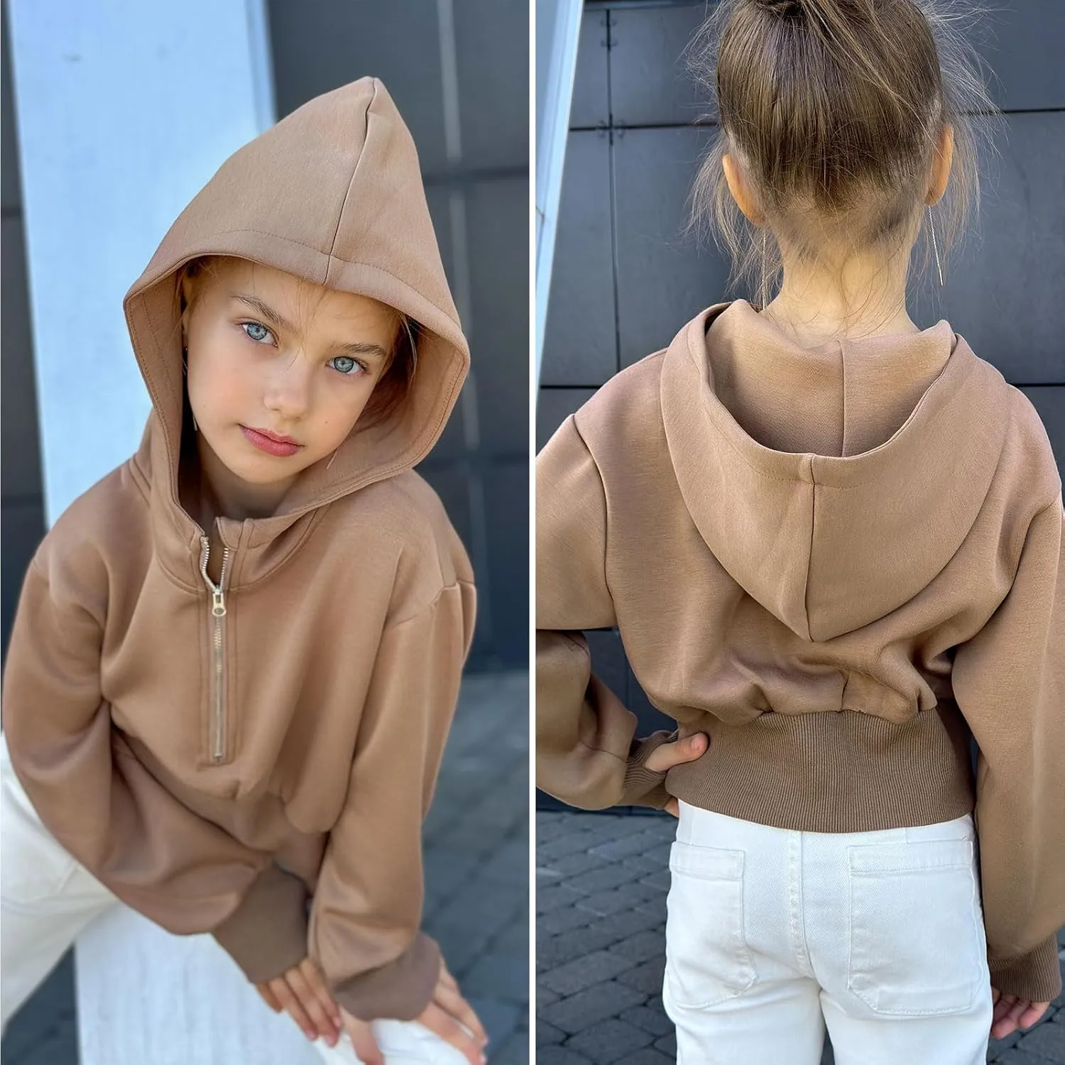 Simplee kids Cute Sweatshirts for Teen Girls Solid Pullover Half-Zip Hoodies 2024 Fall Tops 5-14T