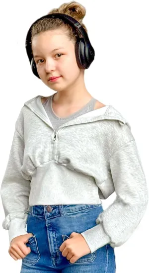 Simplee kids Cute Sweatshirts for Teen Girls Solid Pullover Half-Zip Hoodies 2024 Fall Tops 5-14T