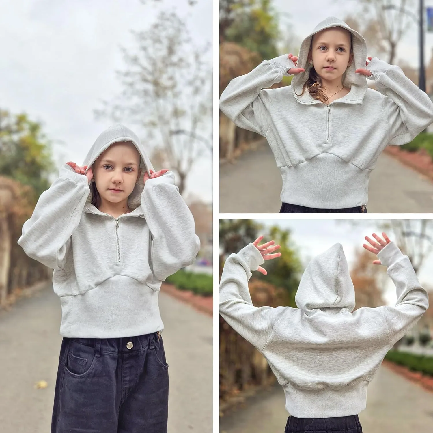 Simplee kids Cute Sweatshirts for Teen Girls Solid Pullover Half-Zip Hoodies 2024 Fall Tops 5-14T