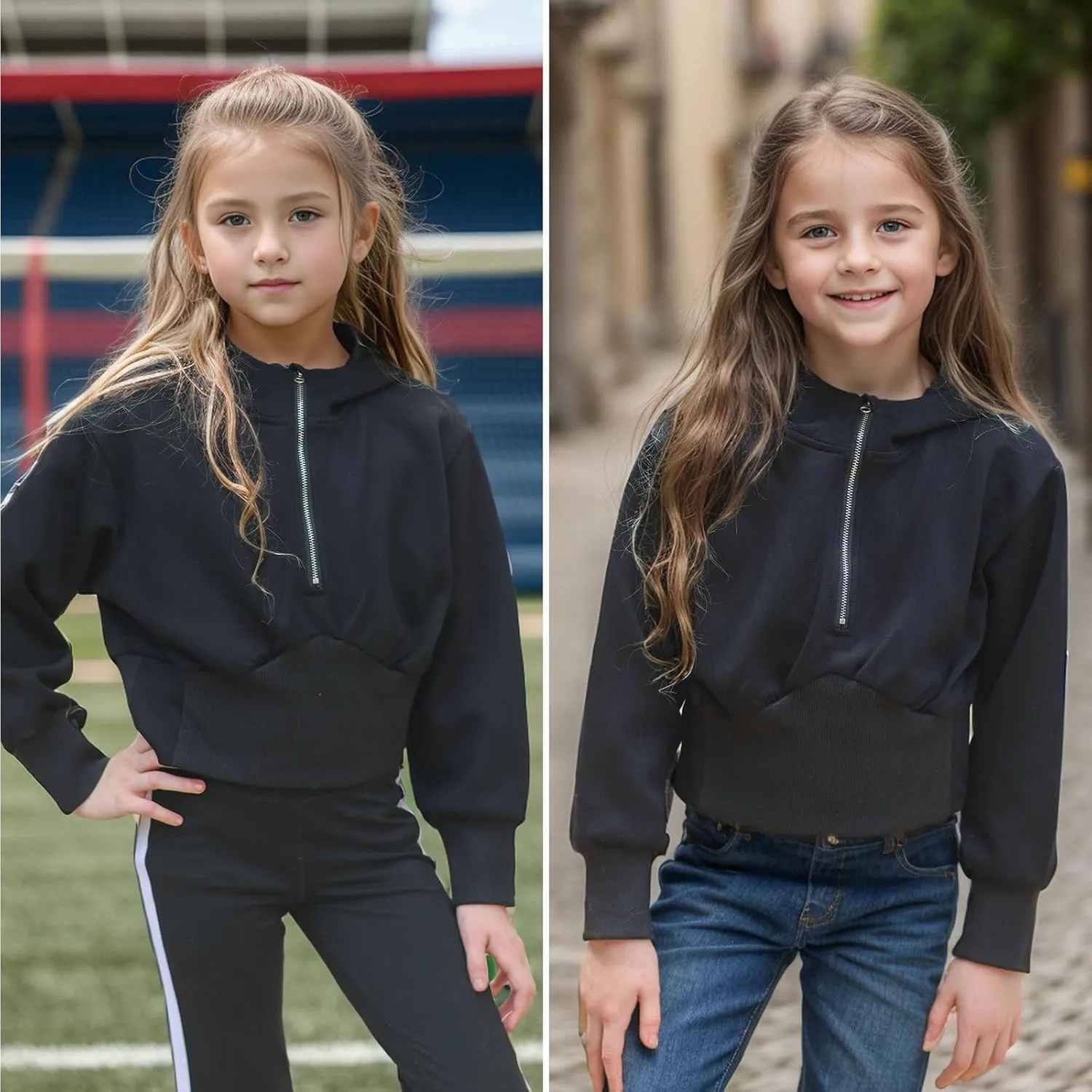 Simplee kids Cute Sweatshirts for Teen Girls Solid Pullover Half-Zip Hoodies 2024 Fall Tops 5-14T