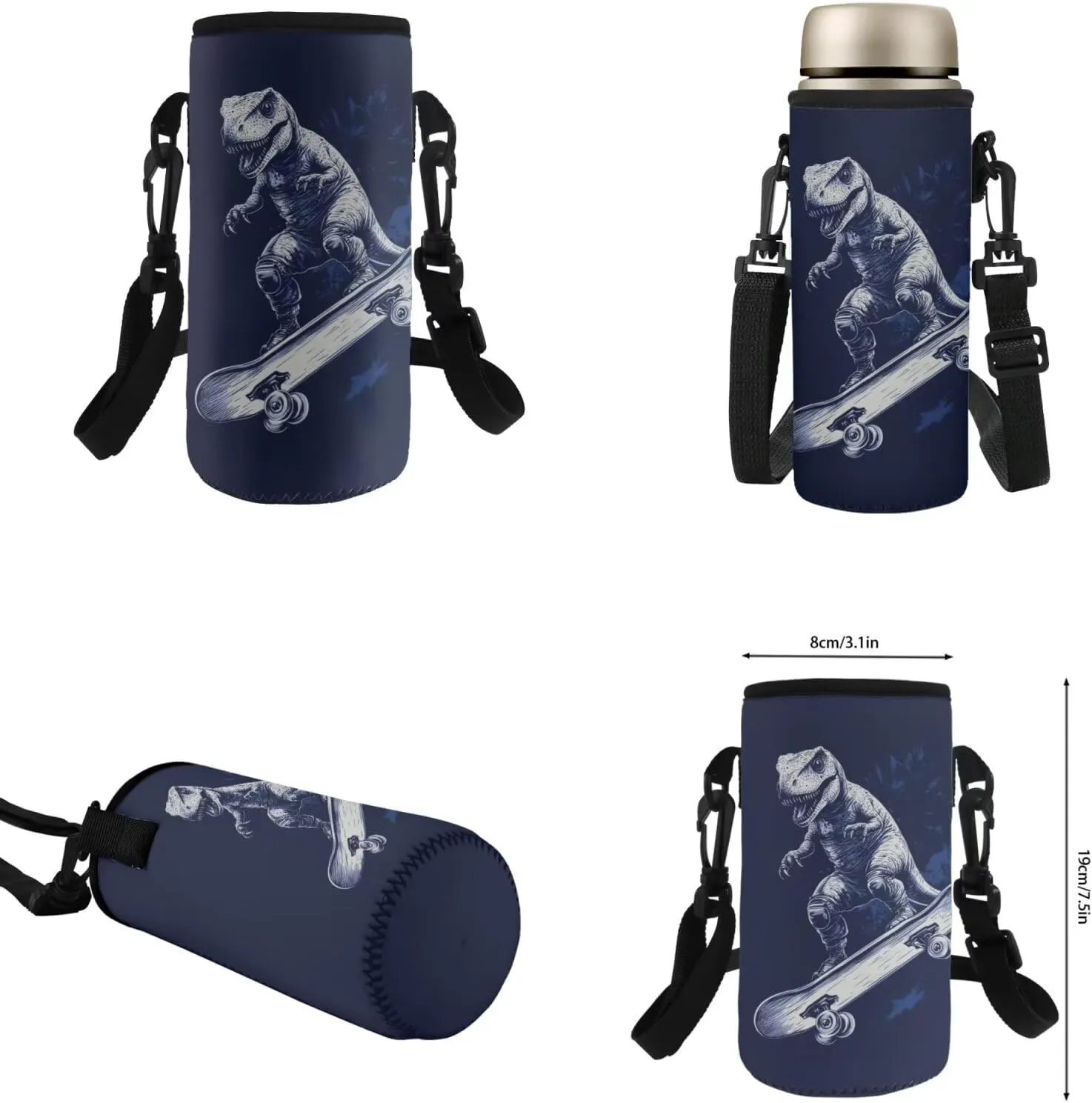 Skateboard Dinosaur Backpack Set for Boys with Lunch Box Kids Lightweight Bookbags with Leakproof Water Bottle and Water Bottle Sleeve for Elementary Middle School Bags Rucksack Daypack