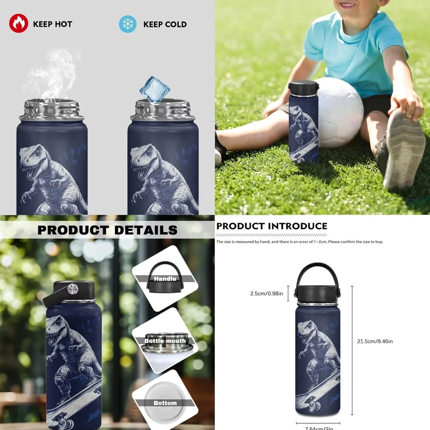 Skateboard Dinosaur Backpack Set for Boys with Lunch Box Kids Lightweight Bookbags with Leakproof Water Bottle and Water Bottle Sleeve for Elementary Middle School Bags Rucksack Daypack