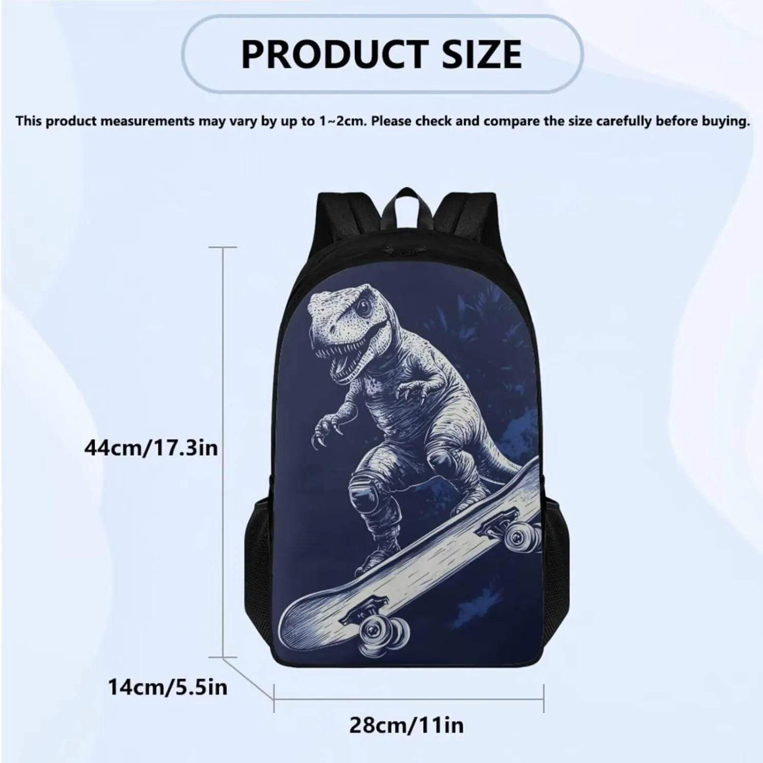 Skateboard Dinosaur Backpack Set for Boys with Lunch Box Kids Lightweight Bookbags with Leakproof Water Bottle and Water Bottle Sleeve for Elementary Middle School Bags Rucksack Daypack