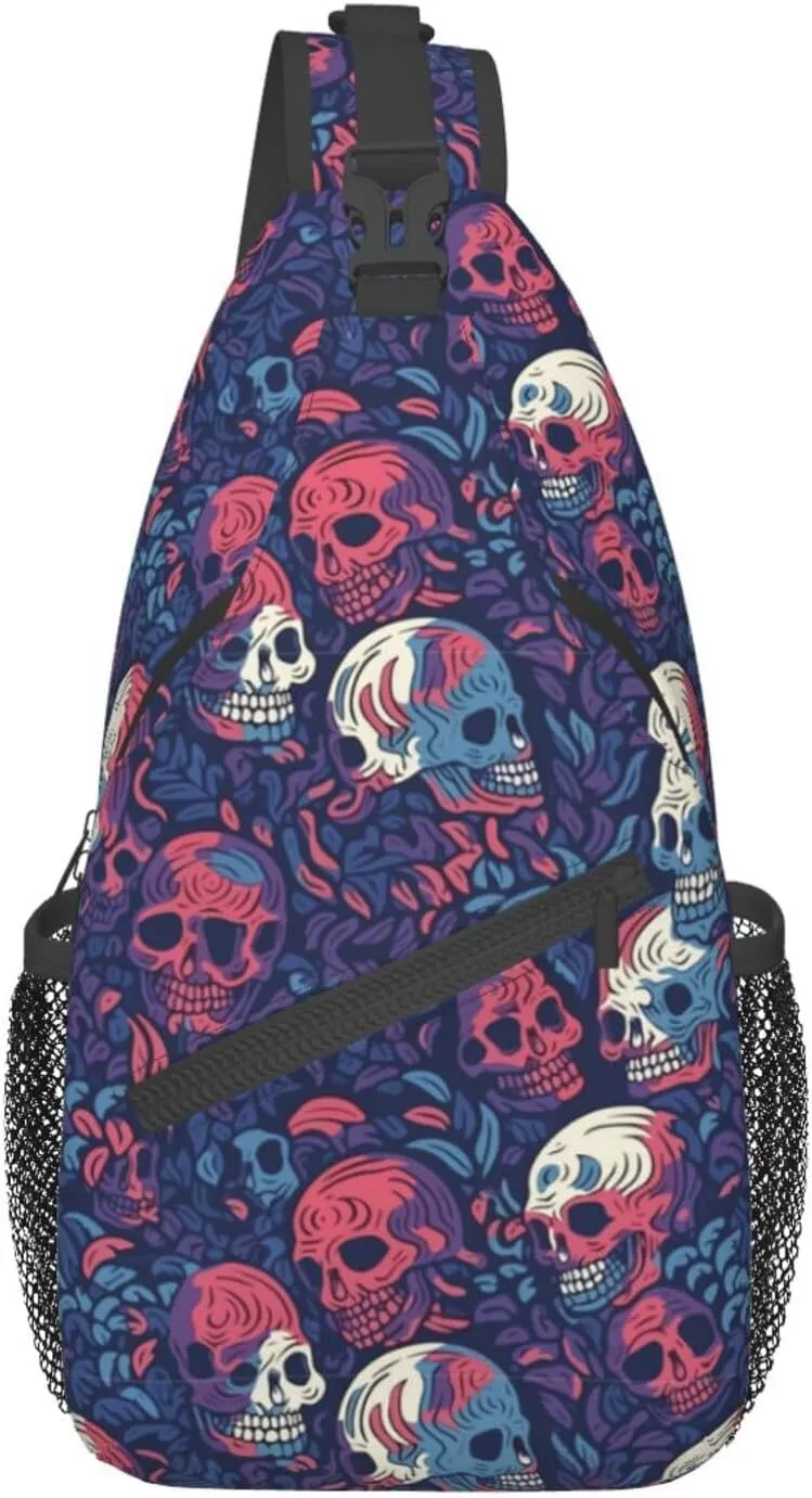 Skull Sling Backpack Chest Bag Crossbody Shoulder Bag Gym Cycling Travel Hiking Daypack For Men Women
