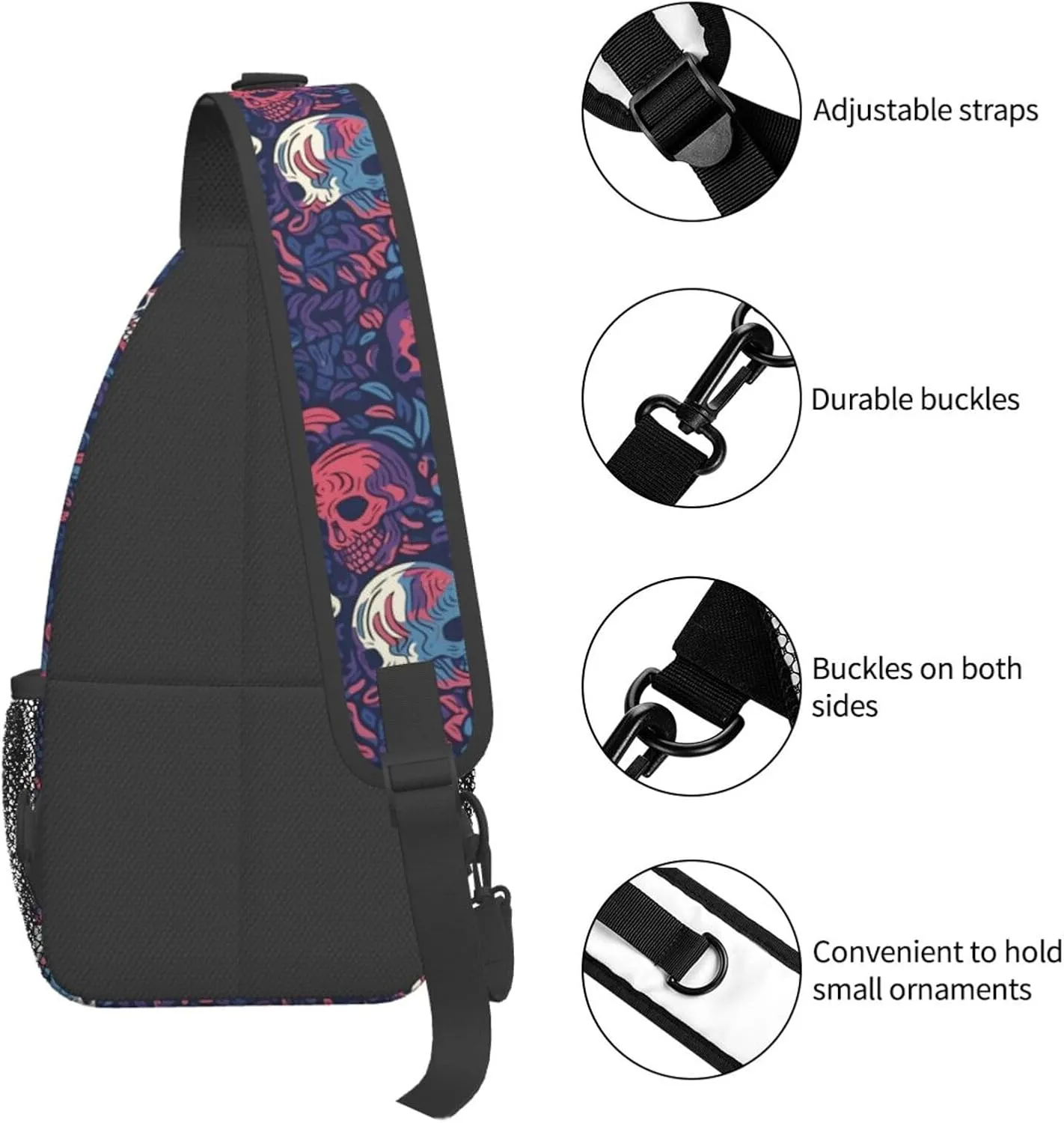 Skull Sling Backpack Chest Bag Crossbody Shoulder Bag Gym Cycling Travel Hiking Daypack For Men Women