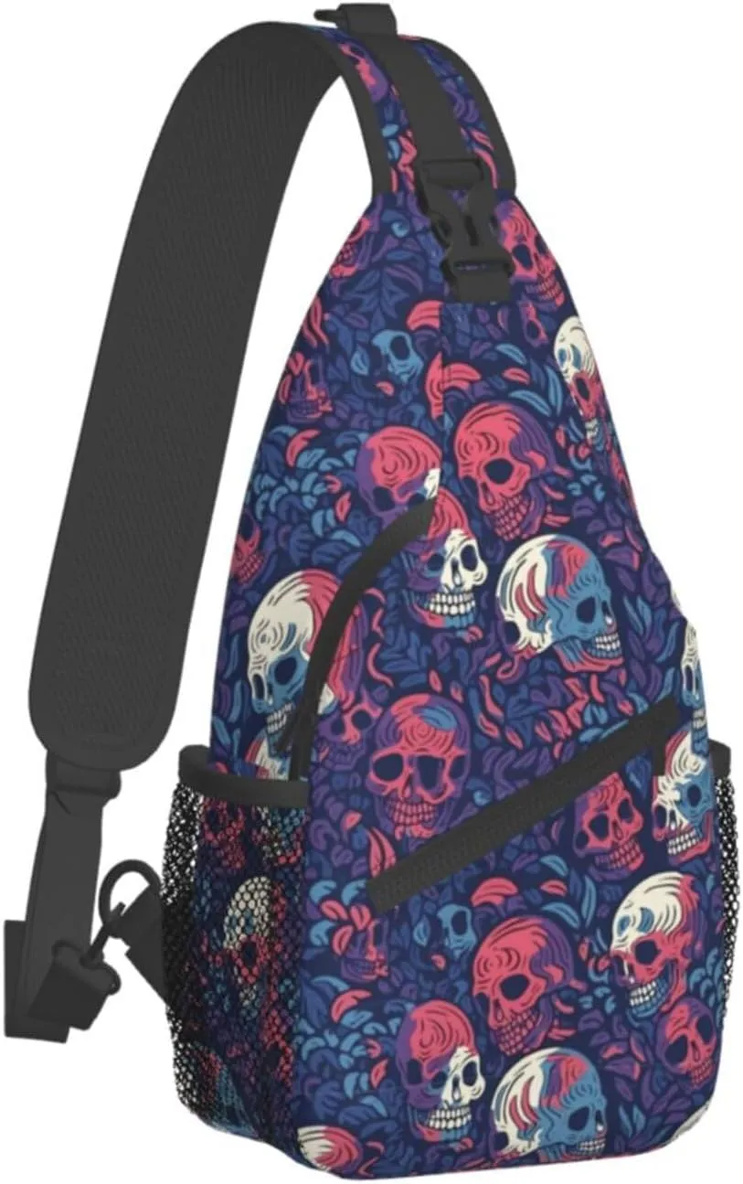 Skull Sling Backpack Chest Bag Crossbody Shoulder Bag Gym Cycling Travel Hiking Daypack For Men Women