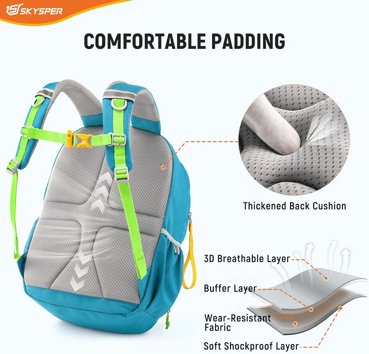 SKYSPER Kids Backpack for School 15" H Kindergarten Elementary Bookbag Children Travel Daypack for Camping