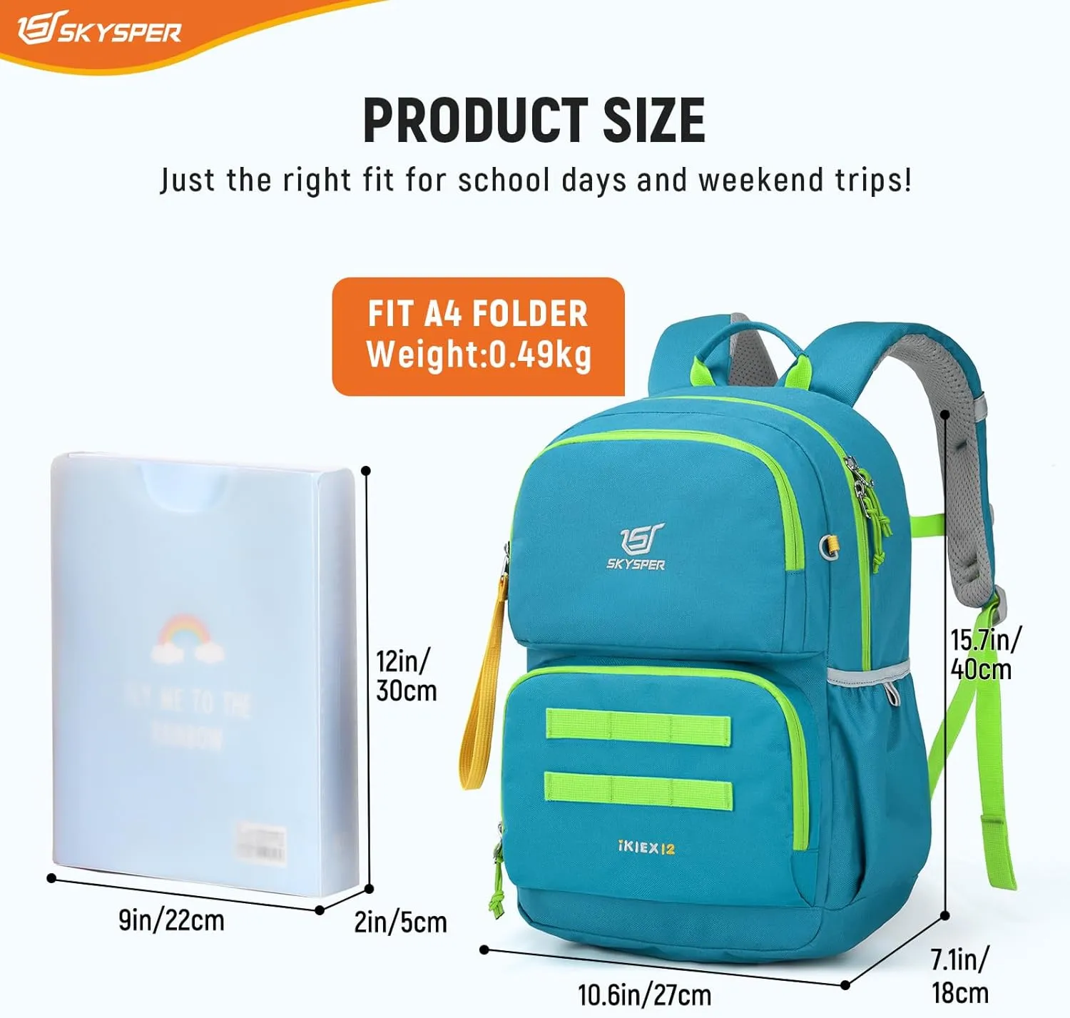 SKYSPER Kids Backpack for School 15" H Kindergarten Elementary Bookbag Children Travel Daypack for Camping