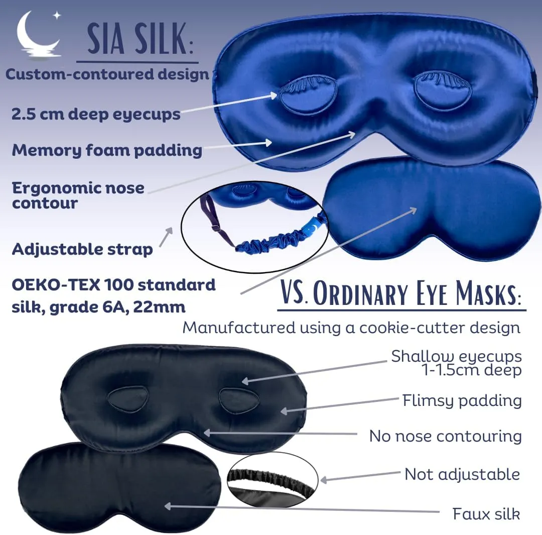 Sleep Mask with Deep Eye Cups, 100% Mulberry Silk, Total Blackout, Adjustable Strap, Luxury Eye Mask for Beauty Rest for Men and Women