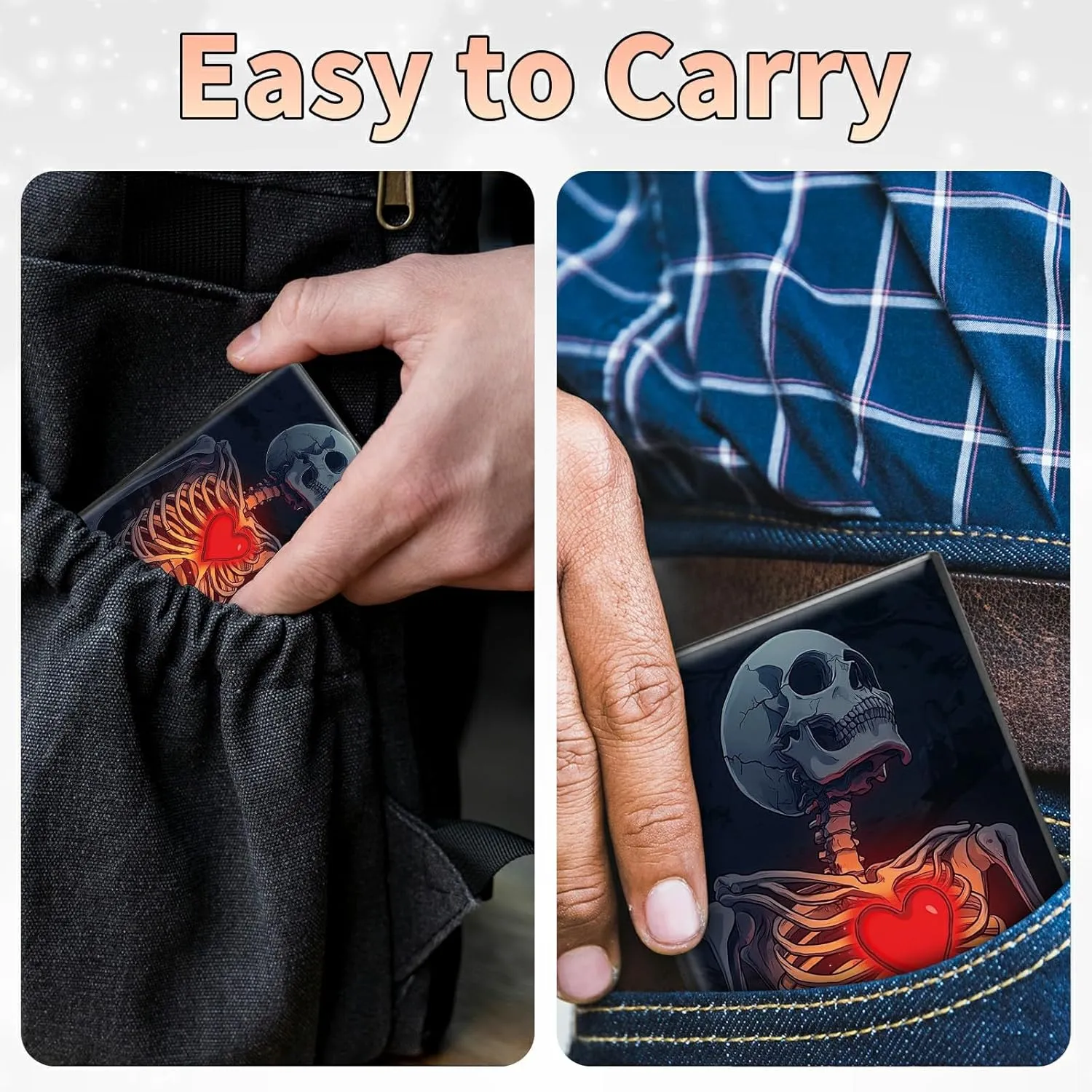 Slim Credit Card Holder, Skull Heart RFID Blocking Metal Wallet for Men & Women, Aluminum Minimalist Hard Case Pocket-Sized Business Cards Organizer (Fits Up to 10 Cards)