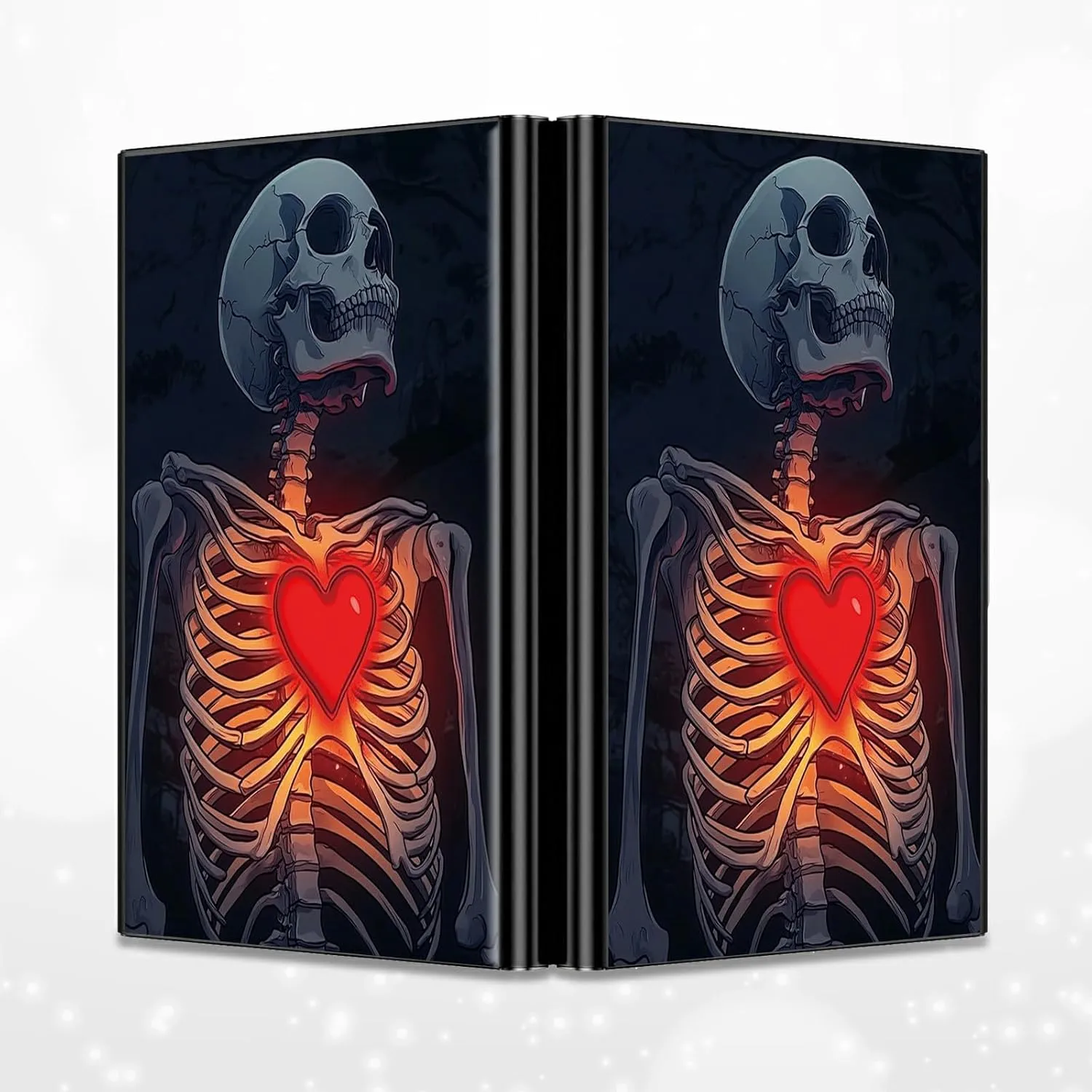 Slim Credit Card Holder, Skull Heart RFID Blocking Metal Wallet for Men & Women, Aluminum Minimalist Hard Case Pocket-Sized Business Cards Organizer (Fits Up to 10 Cards)