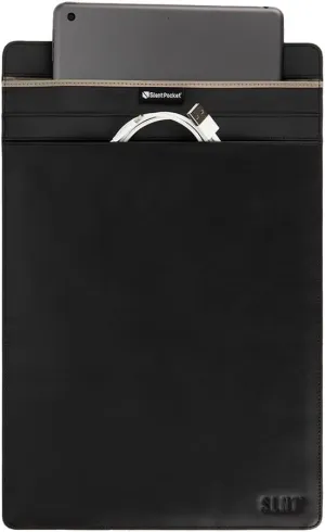 SLNT Faraday Bag Leather Tablet Sleeve with Silent Pocket - Signal Blocking Device Shielding for iPad, Samsung Galaxy Tab, Most Tablets, Travel, Privacy (Black Leather, X-Large)