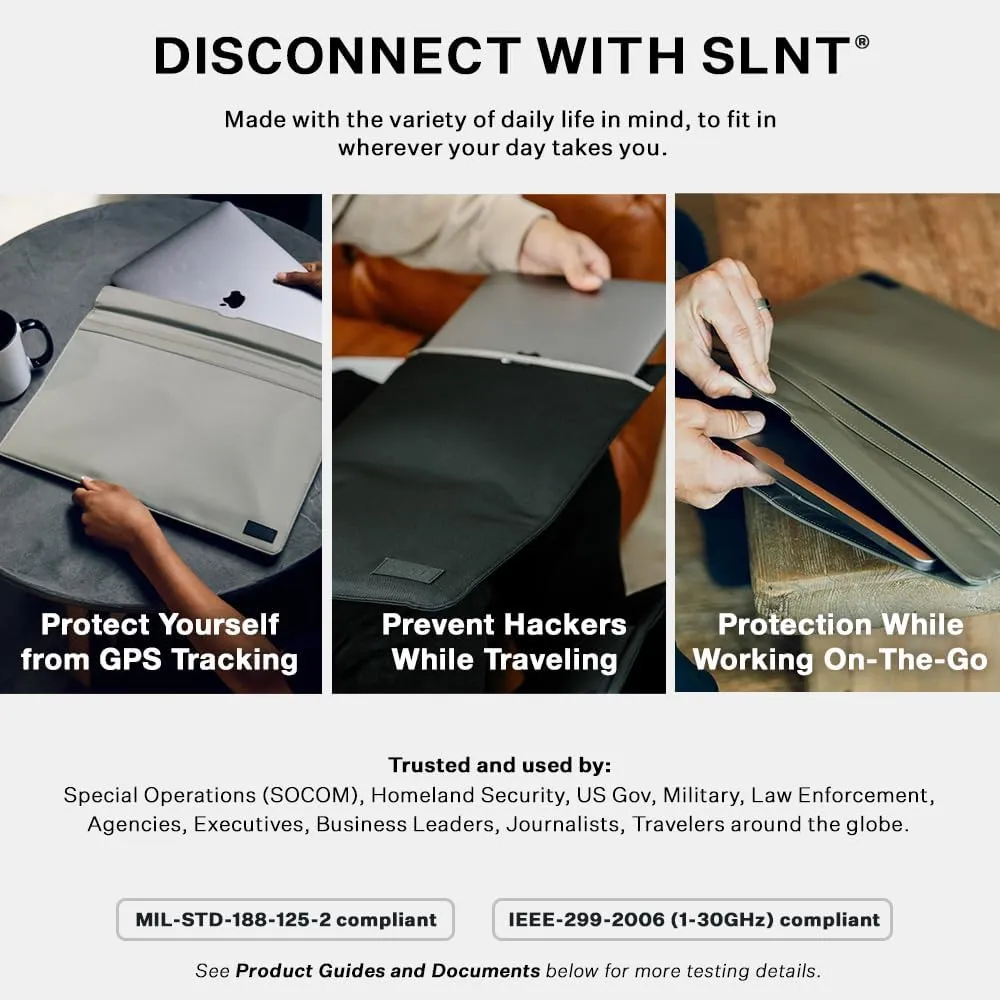 SLNT Weatherproof Nylon Faraday Bag with Silent Pocket Technology - Signal Blocking Device Sleeve for 13 inch and 15 inch Laptops and Tablets, Provides Instant Protection (Black, 15 inch)