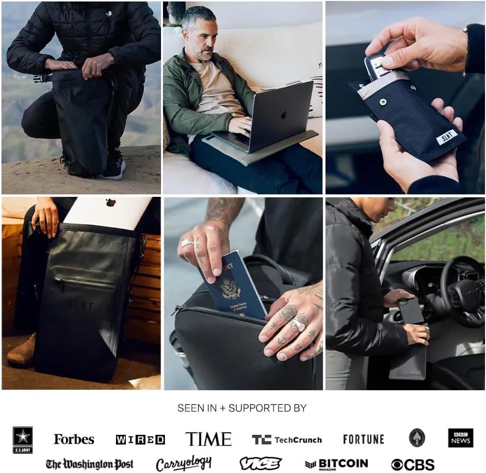 SLNT Weatherproof Nylon Faraday Bag with Silent Pocket Technology - Signal Blocking Device Sleeve for 13 inch and 15 inch Laptops and Tablets, Provides Instant Protection (Black, 15 inch)