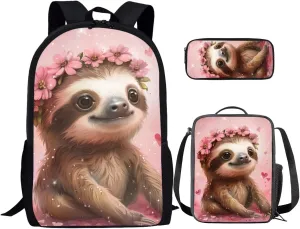 Sloth Backpack Set for Boys 6-8 Lightweight Bookbag for Middle School Students Teens Shoulder Bag with Adjustable Strap for Primary Elementary Middle School/Outdoor/Travel/Sports