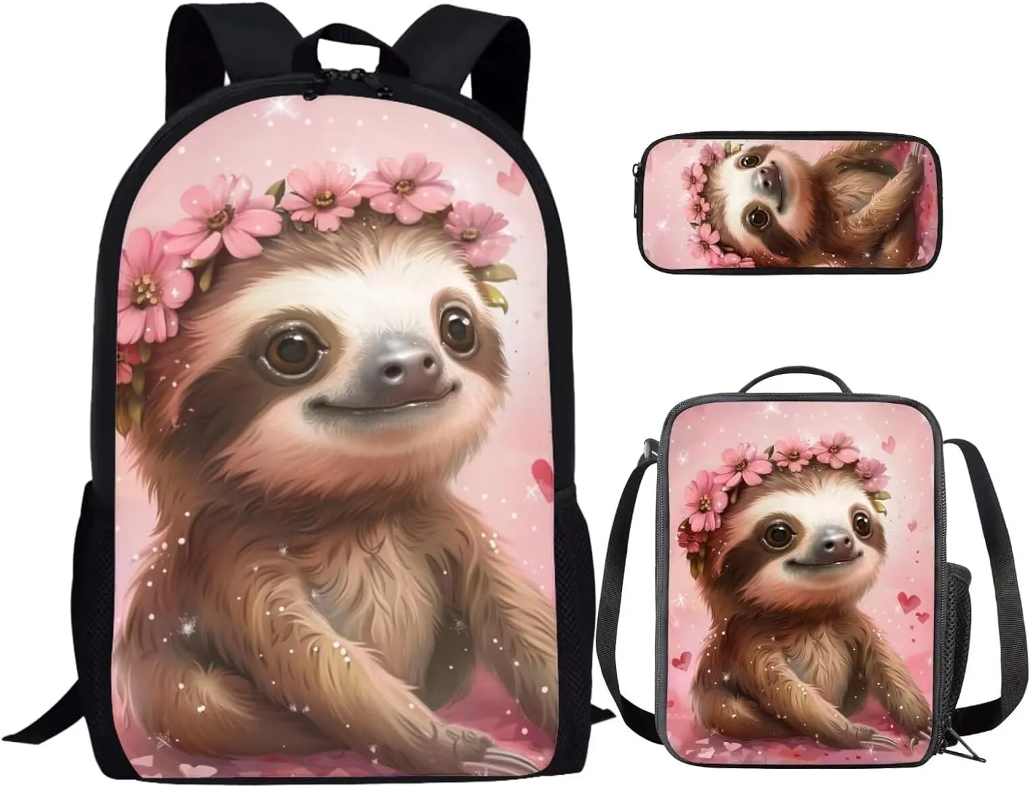 Sloth Backpack Set for Boys 6-8 Lightweight Bookbag for Middle School Students Teens Shoulder Bag with Adjustable Strap for Primary Elementary Middle School/Outdoor/Travel/Sports