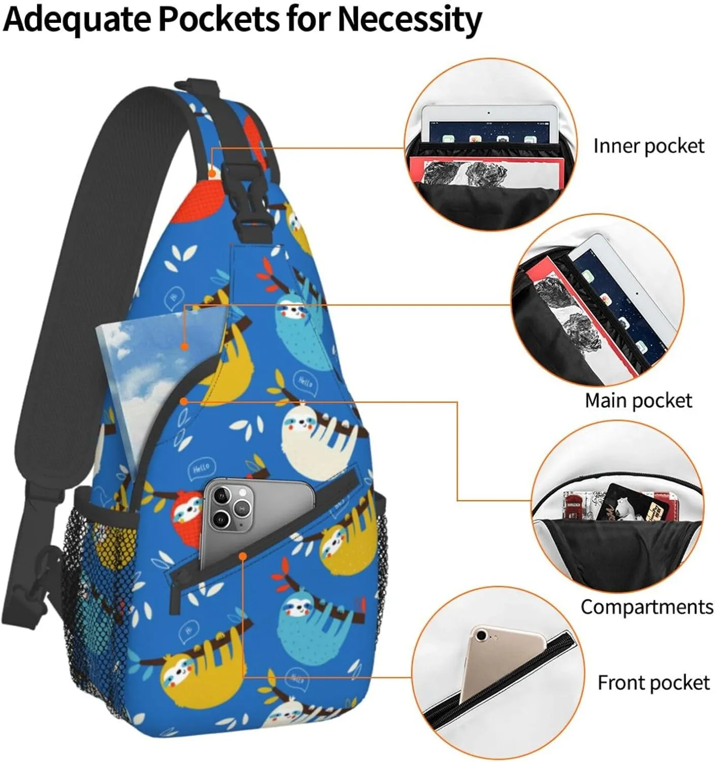 Sloth Sling Backpack Chest Bag Crossbody Shoulder Bag Gym Cycling Travel Hiking Daypack For Men Women