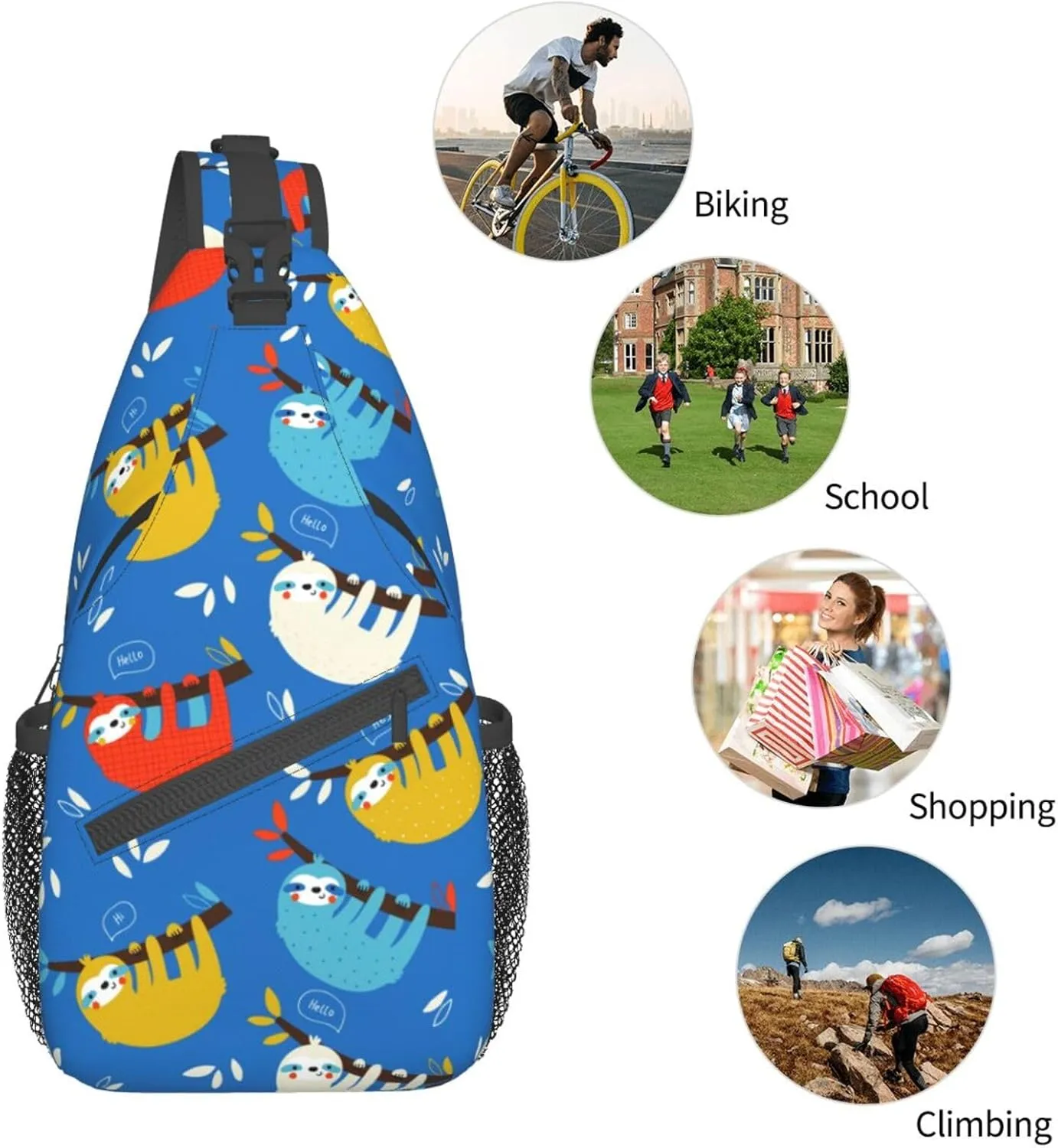 Sloth Sling Backpack Chest Bag Crossbody Shoulder Bag Gym Cycling Travel Hiking Daypack For Men Women
