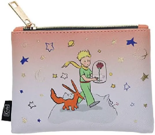 Small Clutch or Purse with Zip – Printed Plastic Material – Little Prince Walking with Fox and Rose Motif – Size 14 cm x 10 cm, white, Medium, Nature Style
