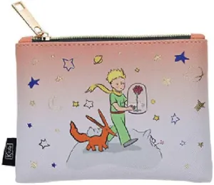Small Clutch or Purse with Zip – Printed Plastic Material – Little Prince Walking with Fox and Rose Motif – Size 14 cm x 10 cm, white, Medium, Nature Style