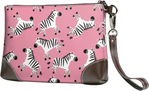 Small Clutch Purses for Women - Cute Cartoon Zebra Leather Wristlet Wallets for Women with Wrist Strap