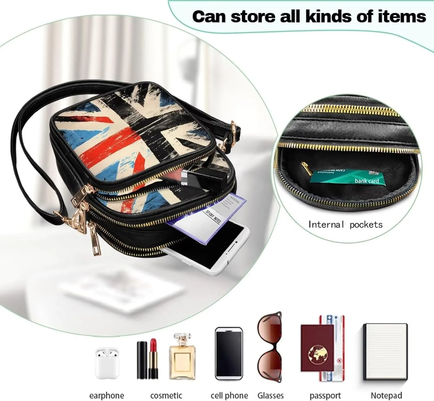 Small Crossbody Phone Bag, Hot Air Balloon PU Leather Cell Phone Purse Wallet, Mandala Folk Art Travel Sling Bag