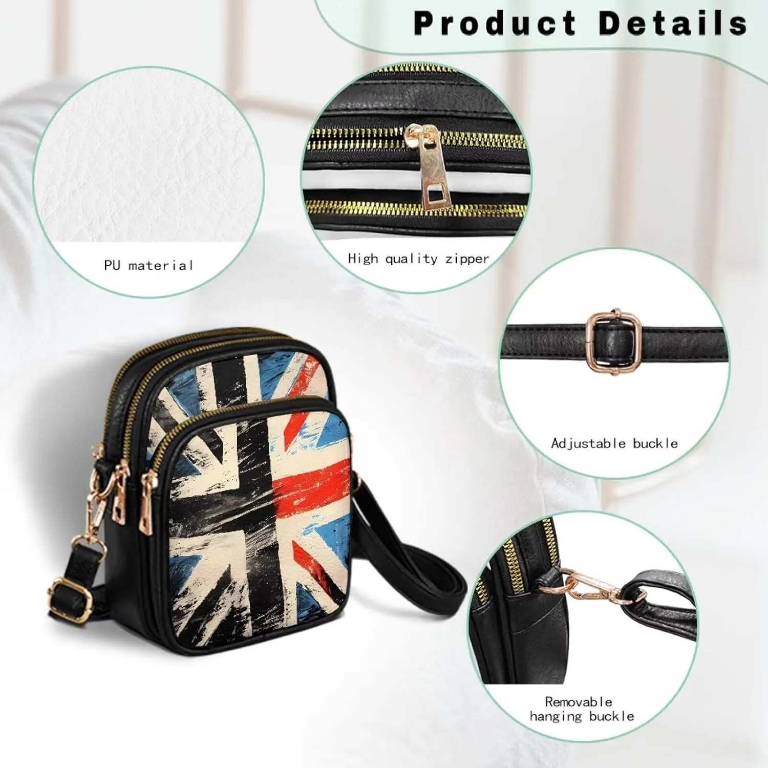 Small Crossbody Phone Bag, Hot Air Balloon PU Leather Cell Phone Purse Wallet, Mandala Folk Art Travel Sling Bag