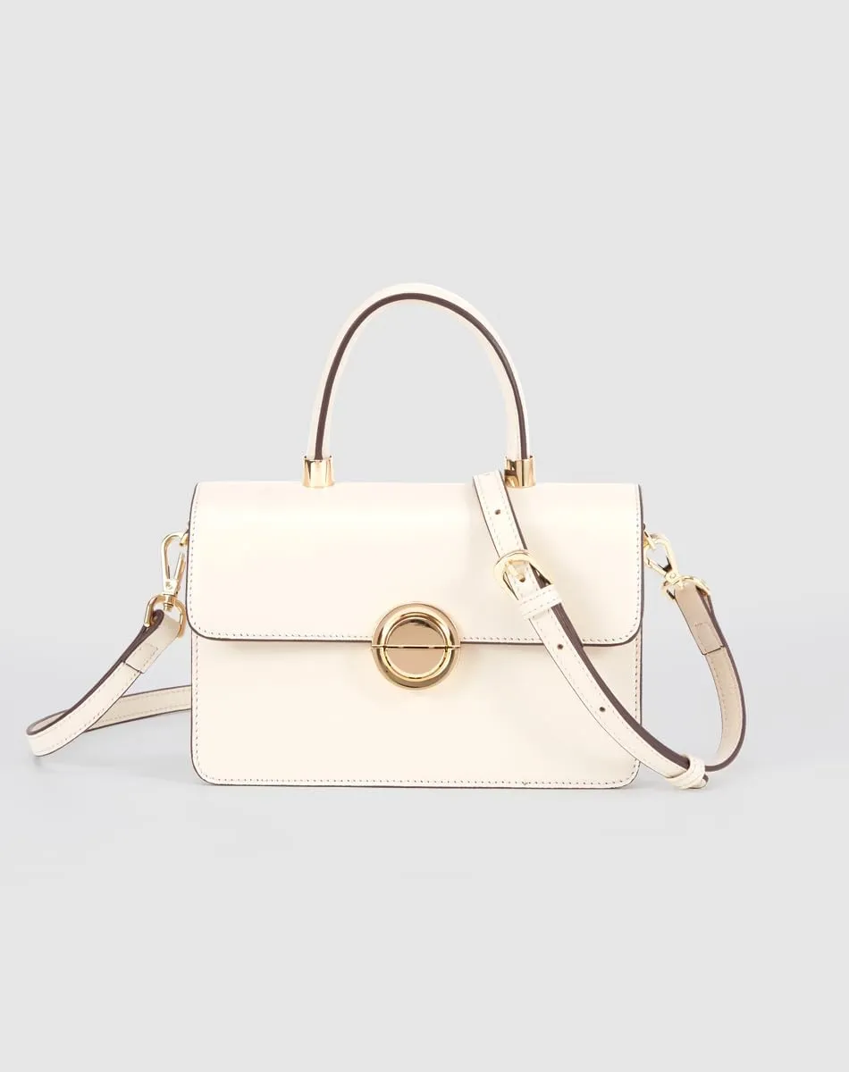 Small Leather Top-Handle Satchel Handbag with Square Crossbody Strap for Women