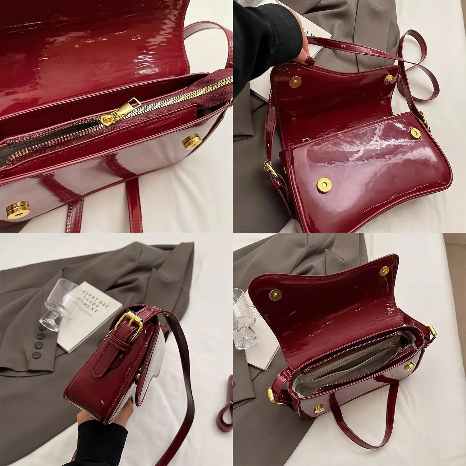 Small Shoulder Bag for Women Clutch Hobo Purse with Zipper Crossbody Purse Retro Vegan Leather Tote Handbag