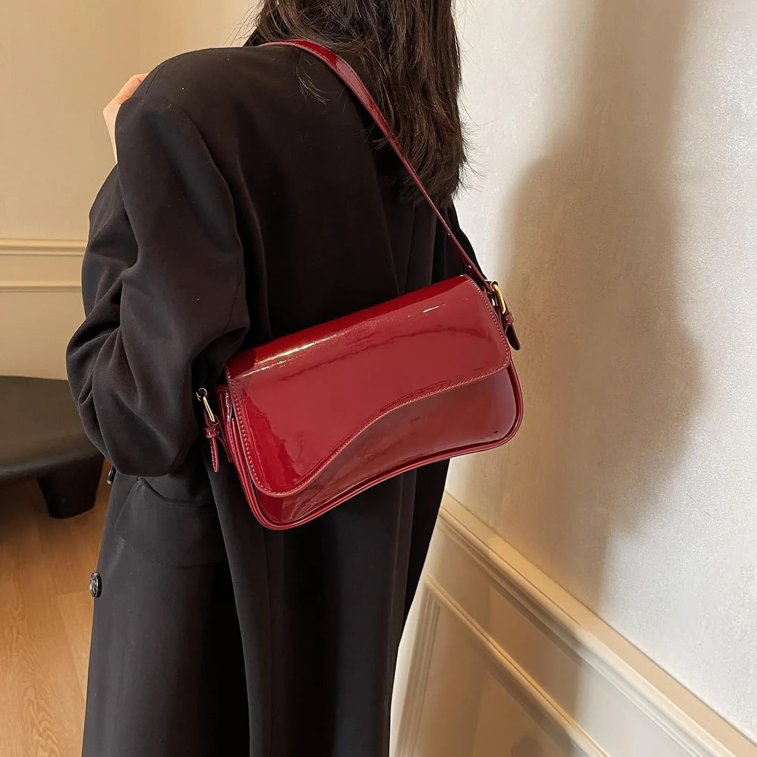 Small Shoulder Bag for Women Clutch Hobo Purse with Zipper Crossbody Purse Retro Vegan Leather Tote Handbag