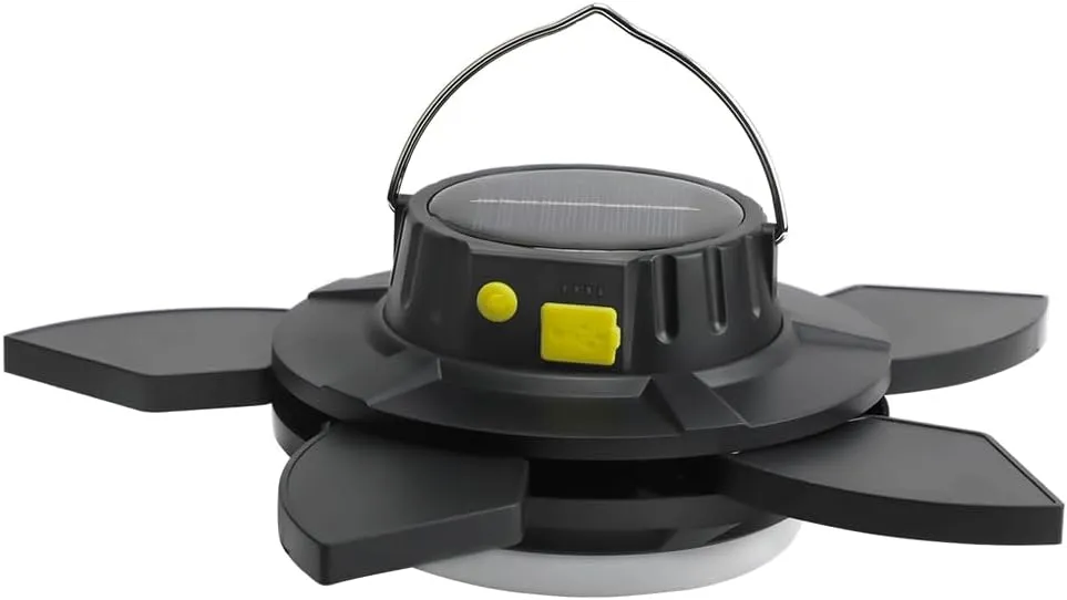 Solar Lotus Shaped Rotating Outdoor Camping Emergency Night Market Stall USB Rechargeable Camping Light Illumination Portable Light