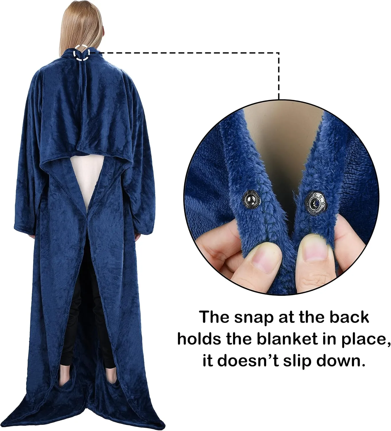 Solaris Wearable Blanket with Sleeves and Foot Pocket for Women Men, Super Snuggy Soft Cozy Fleece TV Body Throw Blanket for Lounge Office Home Sofa, Navy