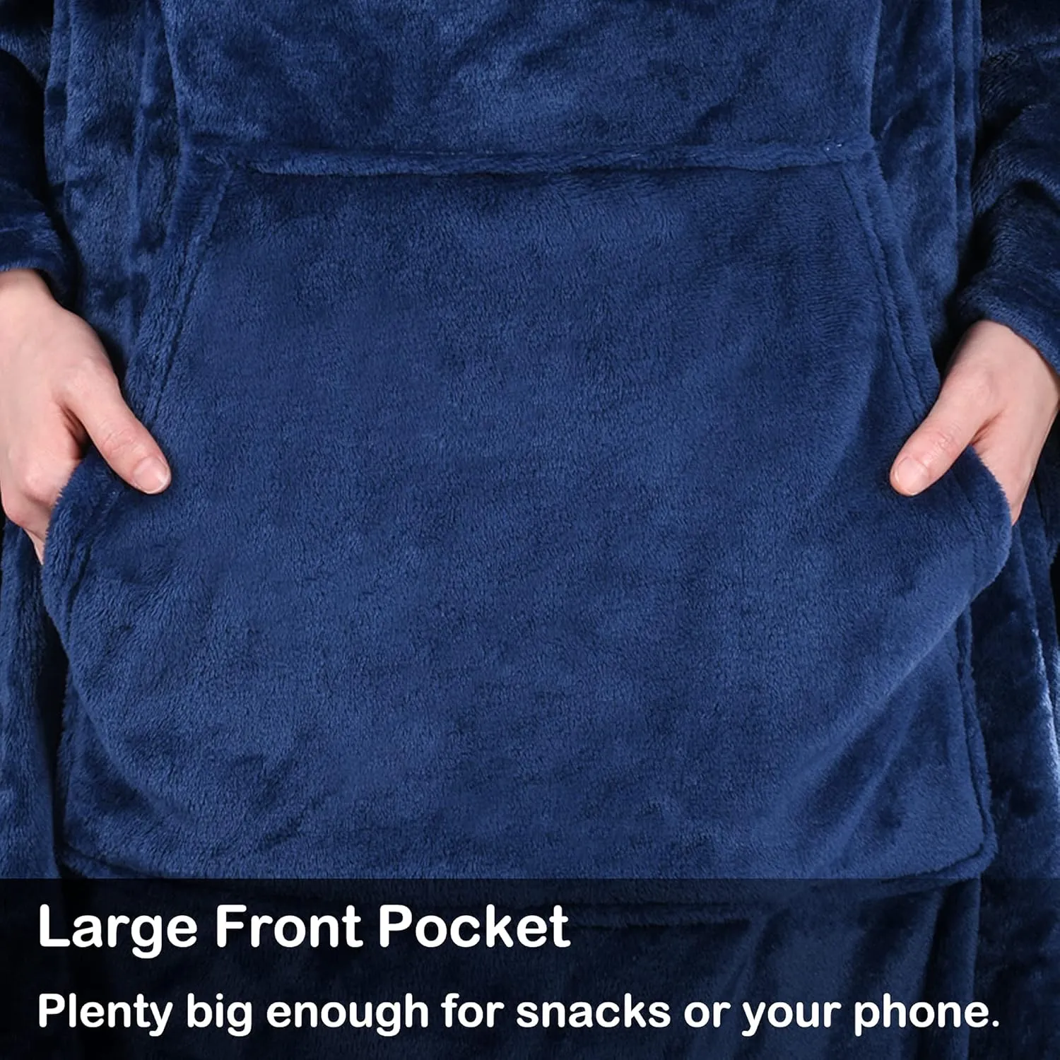 Solaris Wearable Blanket with Sleeves and Foot Pocket for Women Men, Super Snuggy Soft Cozy Fleece TV Body Throw Blanket for Lounge Office Home Sofa, Navy
