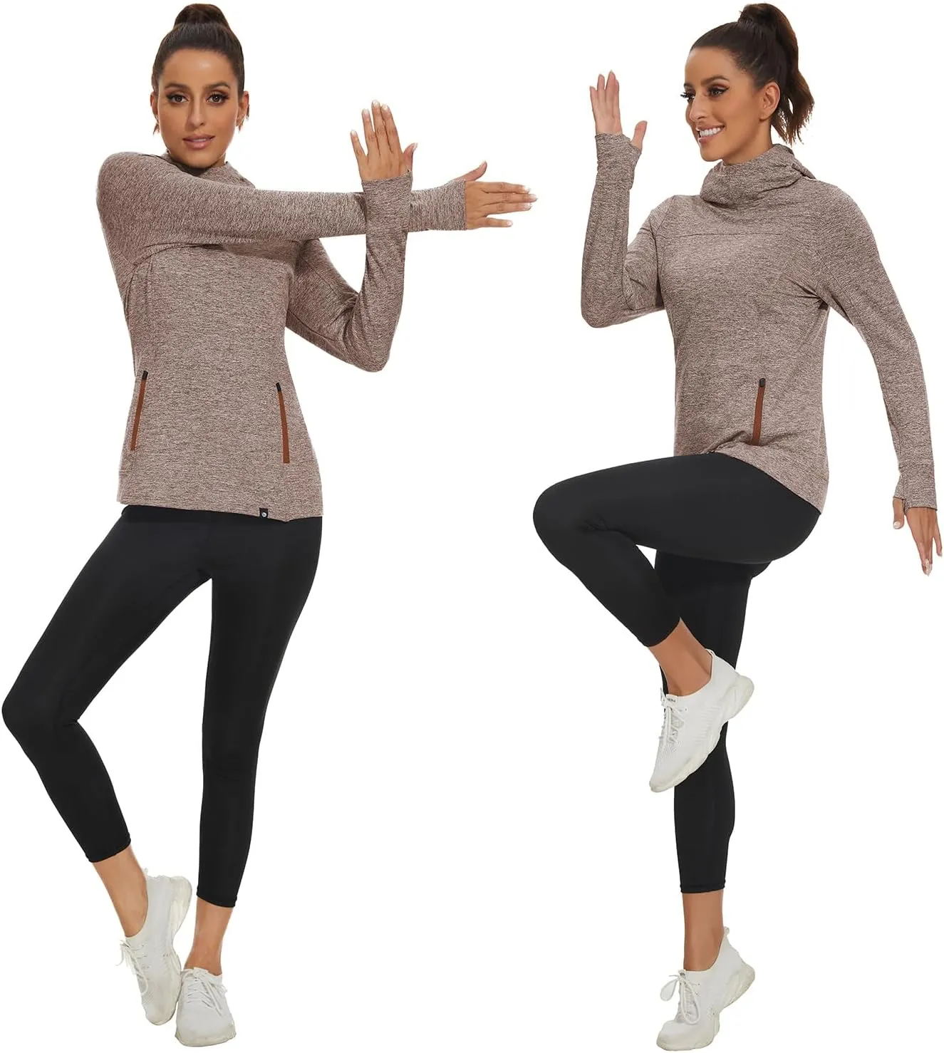 Soneven Women's Fleece Running Pullover Winter Outdoor Thermal Sweatshirts Cold Weather Ski Hiking Shirts With Thumbholes