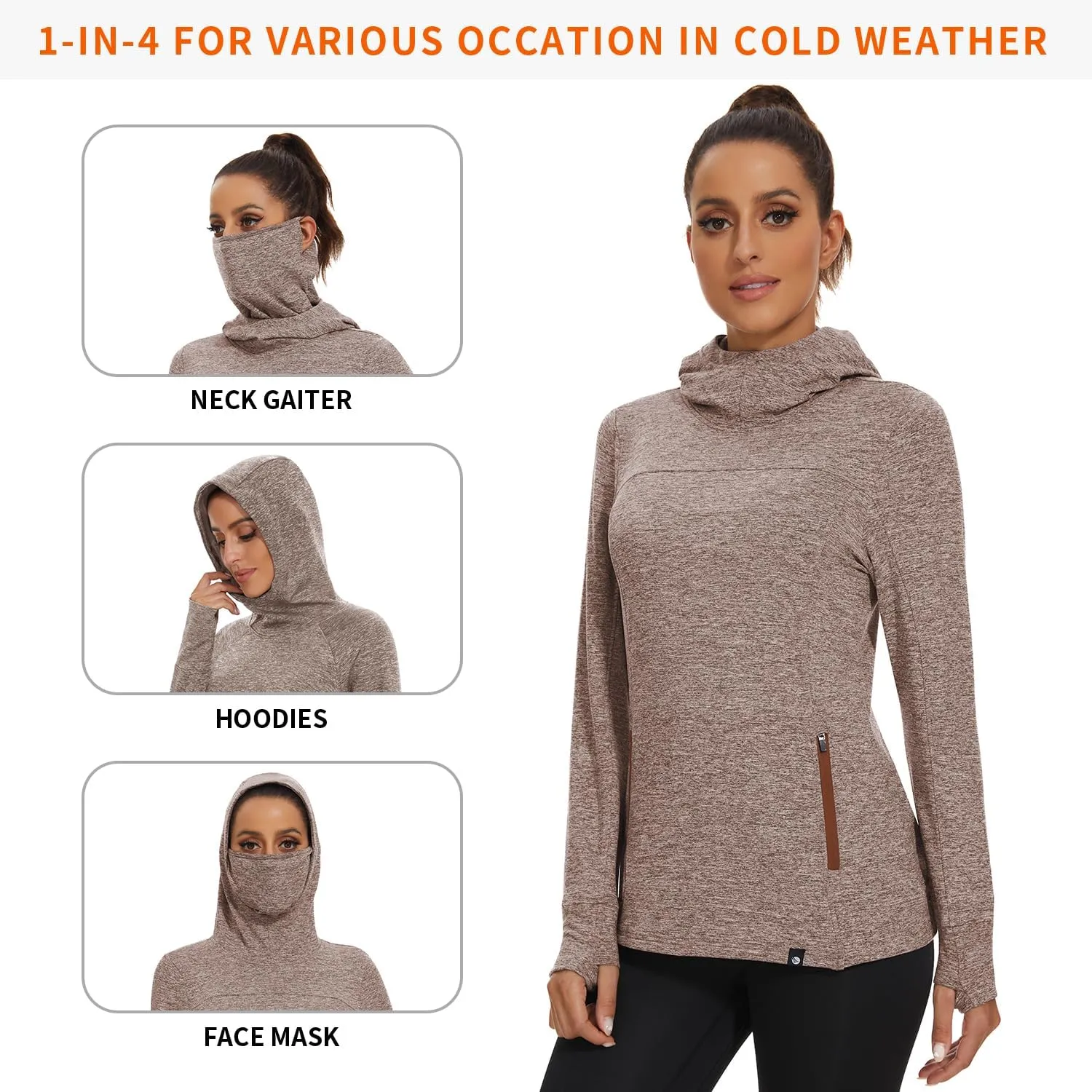 Soneven Women's Fleece Running Pullover Winter Outdoor Thermal Sweatshirts Cold Weather Ski Hiking Shirts With Thumbholes