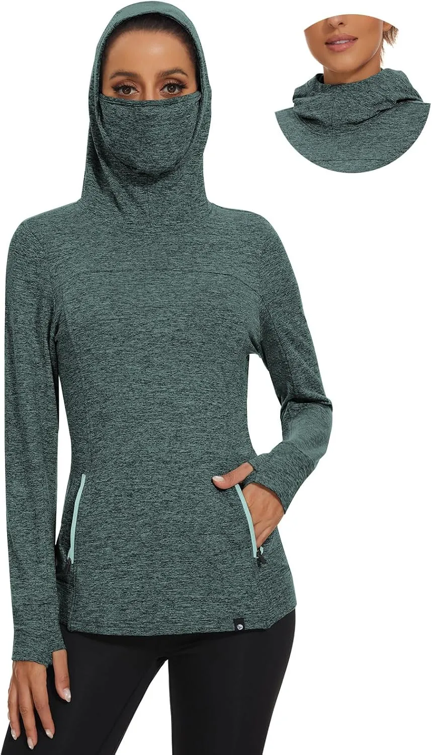 Soneven Women's Running Fleece Sweatshirts Cowl Neck Warm Pullover Hoodie Long Sleeve Thermal Shirt with Pocket