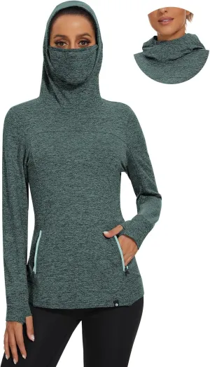 Soneven Women's Running Fleece Sweatshirts Cowl Neck Warm Pullover Hoodie Long Sleeve Thermal Shirt with Pocket