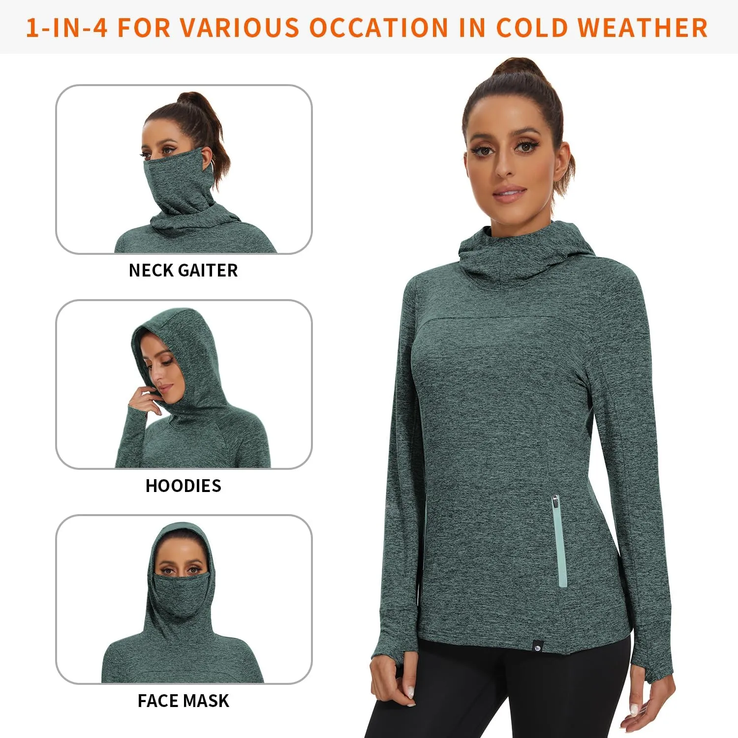 Soneven Women's Running Fleece Sweatshirts Cowl Neck Warm Pullover Hoodie Long Sleeve Thermal Shirt with Pocket
