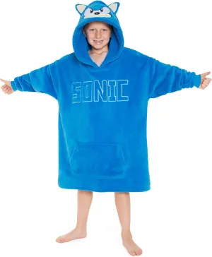 Sonic The Hedgehog Fleece Hoodie Blanket for Boys and Teenagers Oversized Fleece Poncho One Size Gaming Gifts for Boys
