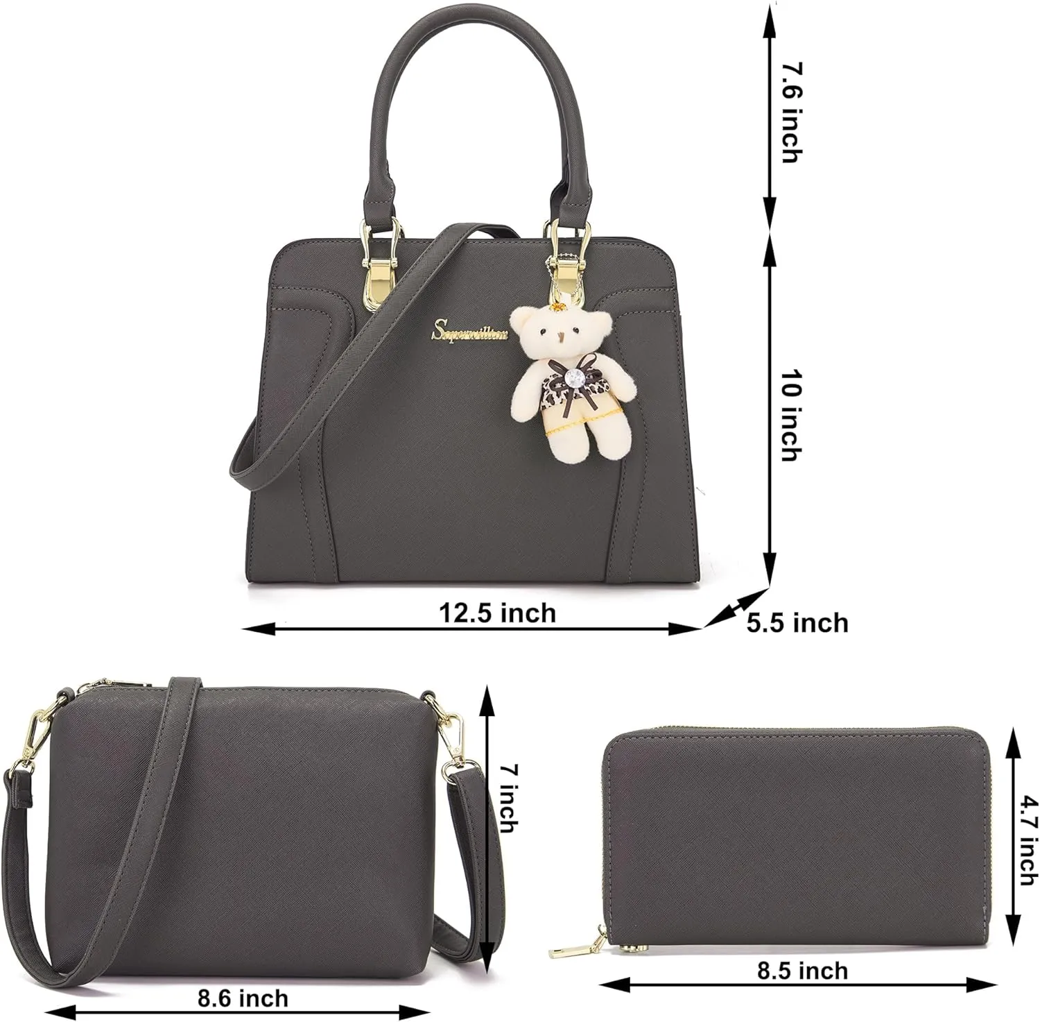 Soperwillton Purses for Women Crossbody Shoulder Handbags Top Handle Satchel Tote Bag Wallet Set 3pcs