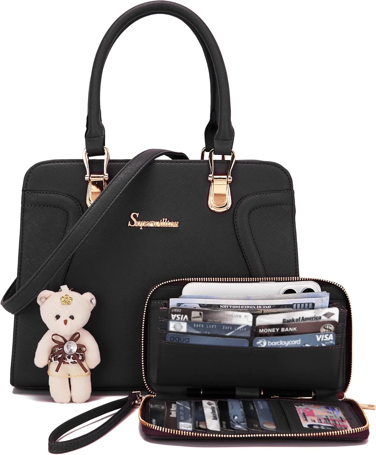 Soperwillton Purses for Women Crossbody Shoulder Handbags Top Handle Satchel Tote Bag Wallet Set 3pcs