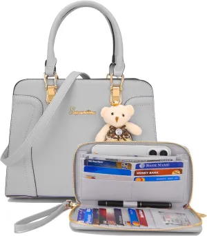 Soperwillton Purses for Women Crossbody Shoulder Handbags Top Handle Satchel Tote Bag Wallet Set 3pcs