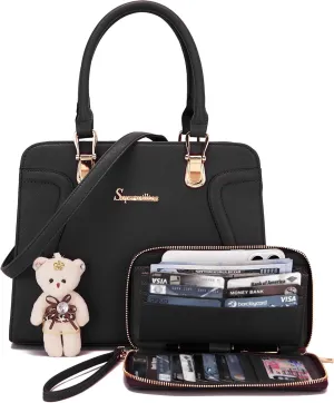 Soperwillton Purses for Women Crossbody Shoulder Handbags Top Handle Satchel Tote Bag Wallet Set 3pcs
