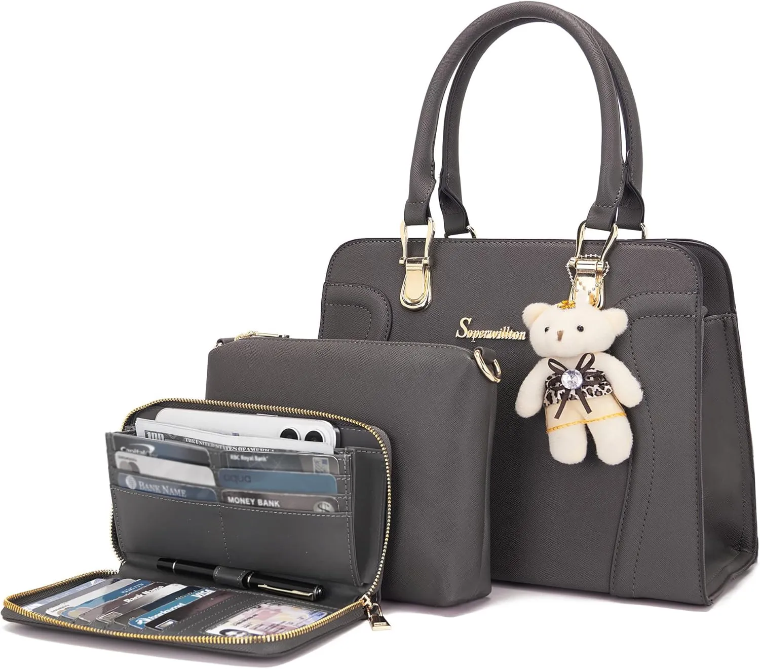 Soperwillton Purses for Women Crossbody Shoulder Handbags Top Handle Satchel Tote Bag Wallet Set 3pcs